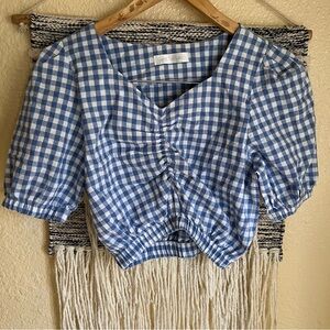 Blue Gingham Ruched Crop Top - Unknown Brand size xs-small